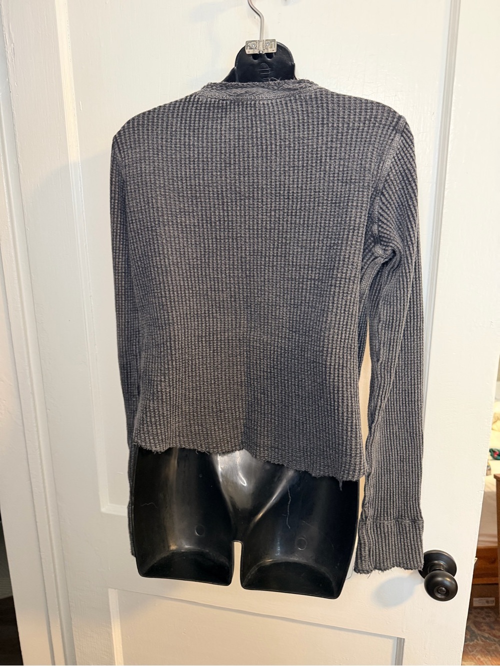 Free people charcoal gray waffle knit raw edge - Picture 7 of 7